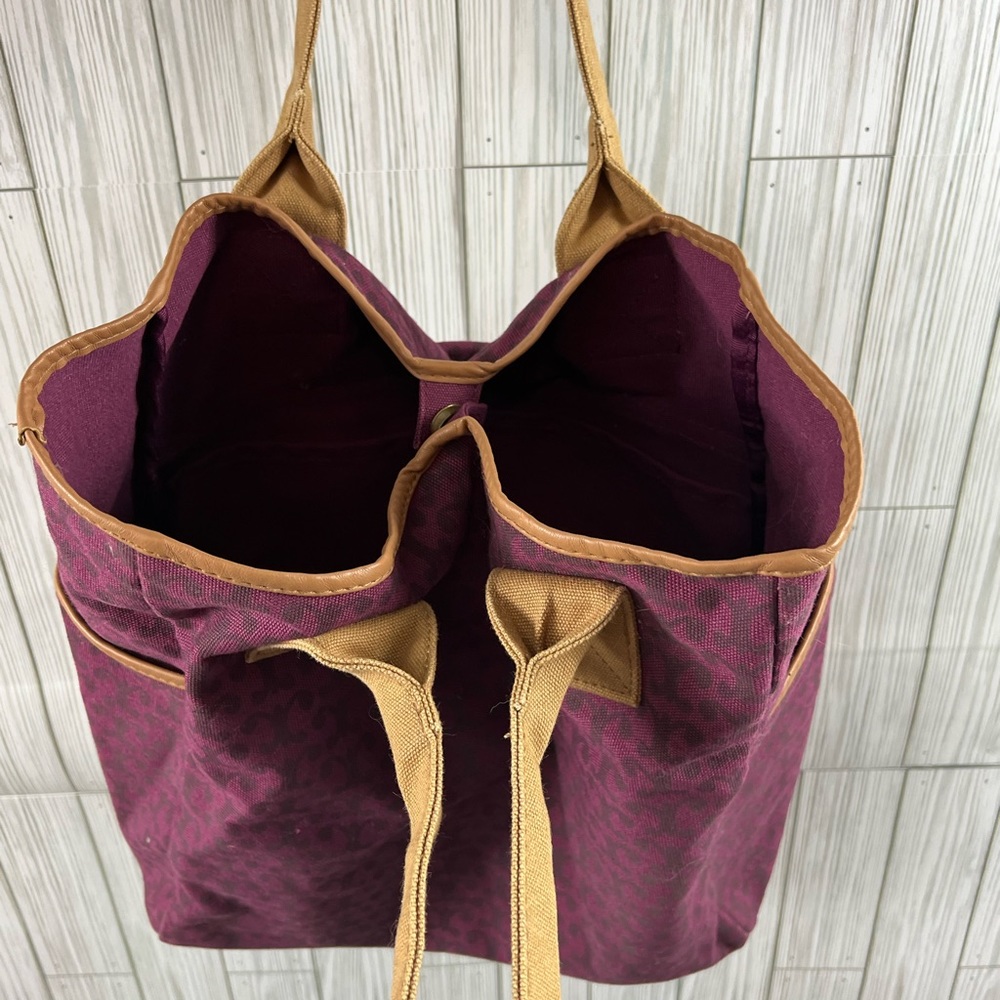 Large Purple Tote with Tan Trim - Picture 3 of 5